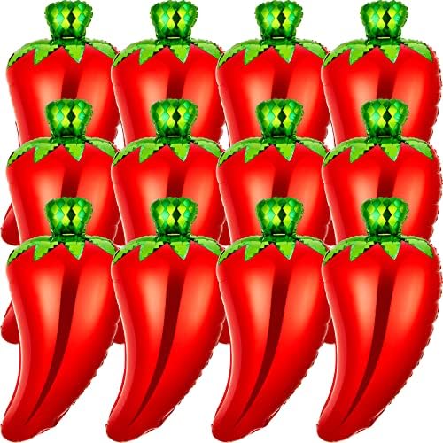 12 Pcs Chili Shaped Foil Balloons for Mexican Fiesta Decorations