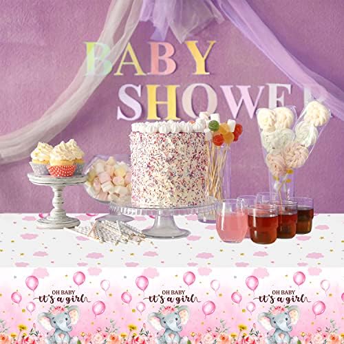 3 Pack Elephant Baby Shower Tablecloth - Pink 54x108 Inches