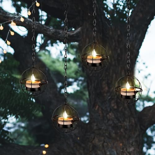 VIHOSE 4 Pack Solar Hanging Lanterns Outdoor Decoration