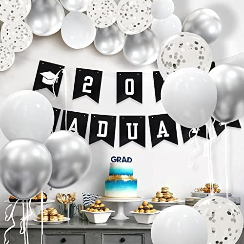 62pcs Silver White Confetti Balloons Party Kit