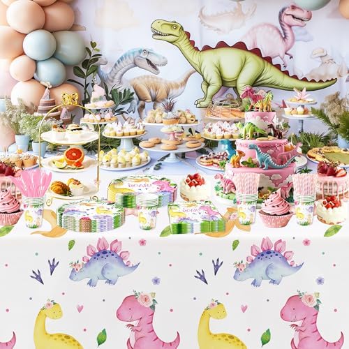 Dinosaur Birthday Party Tablecloth - 3 Pack Pink