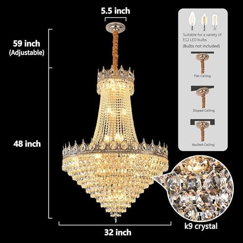 KoKoYukina 32 Inch French Empire Crystal Chandelier 26 Lights