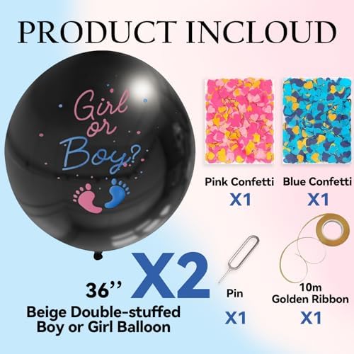 2Pack Gender Reveal Balloons with Blue Pink Confetti for Baby Shower Party Decoration