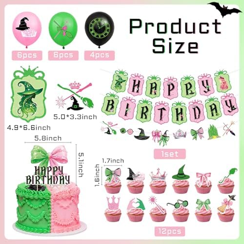 Witch Pink Green Party Decorations Set