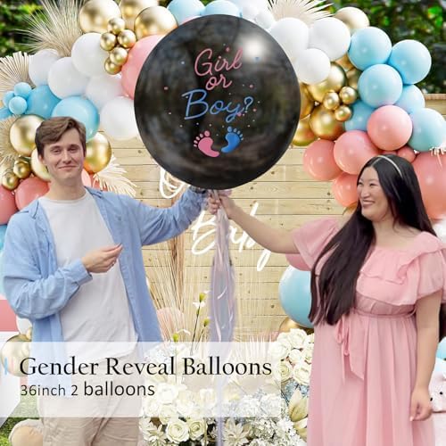 2Pack Gender Reveal Balloons with Blue Pink Confetti for Baby Shower Party Decoration