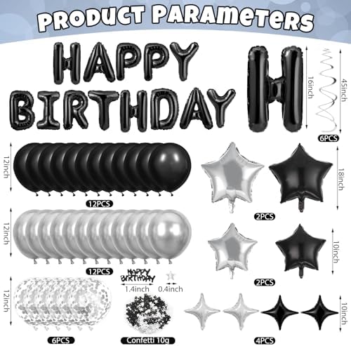 Black Happy Birthday Balloons Decorations with Star Balloons and Confetti