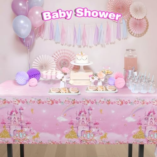 3PCS Pink Princess Tablecloths for Birthday Party Decor