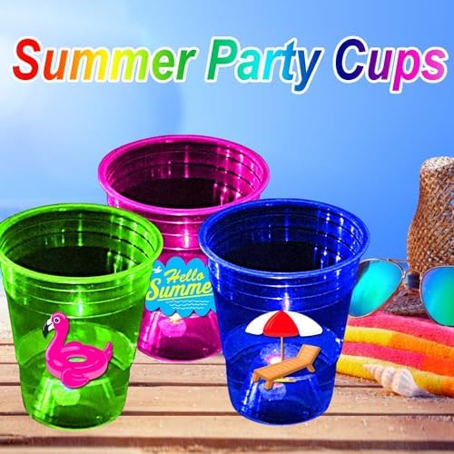 Glow Summer Beach Party Cups 24 Pcs with LED Lights