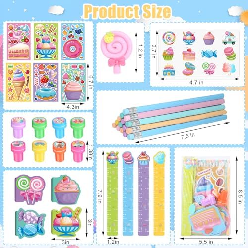 BenLouis 192Pcs Candyland Party Favors School Supplies for Kids