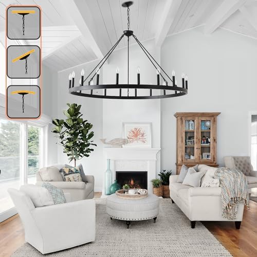 53 Inch Black Wagon Wheel Chandelier with 20 Lights