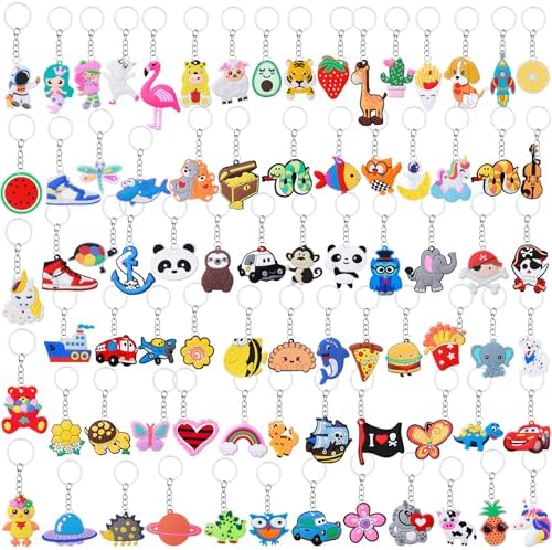 80pcs Cartoon Keychain for Kids Party Favors