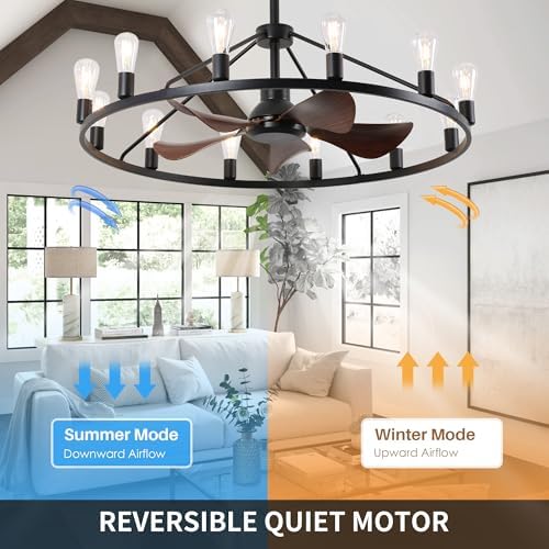 Farmhouse Wagon Wheel Ceiling Fan with Light and Remote