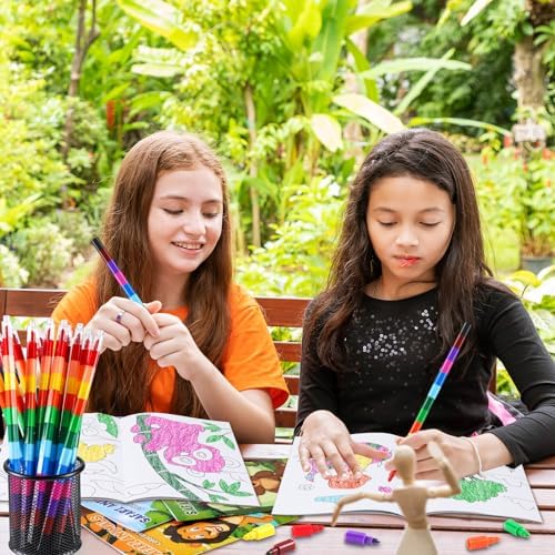 BenLouis 24 Jungle Safari Mini Coloring Books with Stacking Crayons