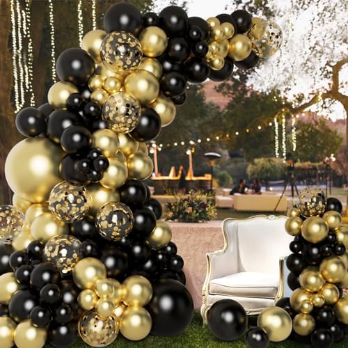 DBKL Black and Gold Balloons Garland Arch Kit for Parties
