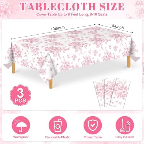 3 Pack Pink Floral Tablecloths 54 X 108 Inch