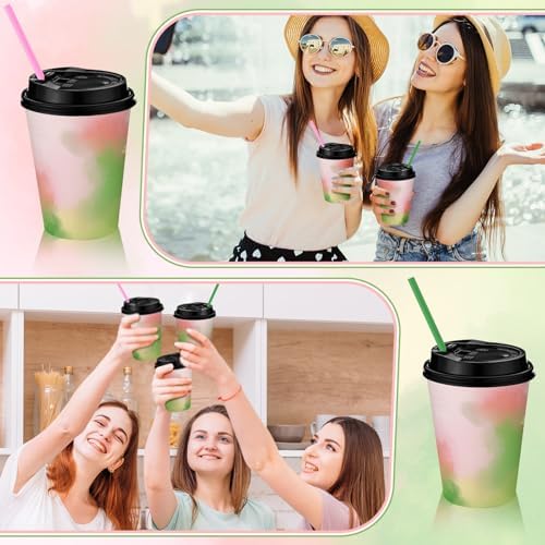50 pcs Pink Green Halloween Witch Party Cups with Lid