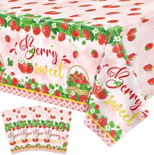 4 Pcs Strawberry Tablecloth Party Decor Birthday Supplies