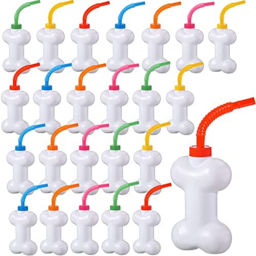 Eaasty 24 Pcs Dog Bone Cups with Lids and Straws