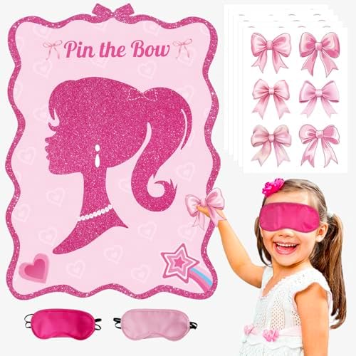 Pink Bow Pin the Tail Game Party Favor Set