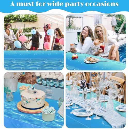 54 Inch Ocean Waves Plastic Tablecloth Roll for Pool Party Decor