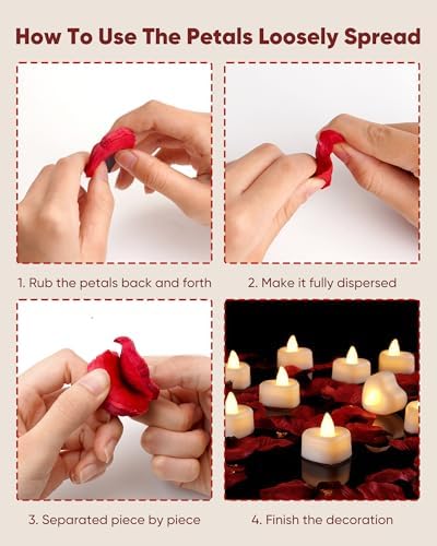 Amagic 2000 Artificial Rose Petals with 24 Heart LED Tea Lights Candle Kit