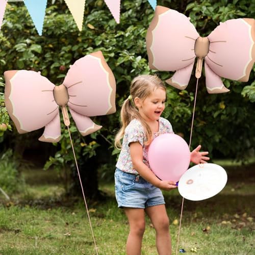 GOTPASS 2 Pcs Matte Pink Bow Foil Balloons Party Decor