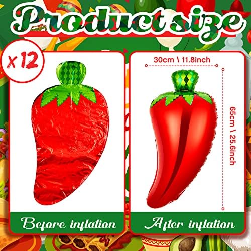 12 Pcs Chili Shaped Foil Balloons for Mexican Fiesta Decorations