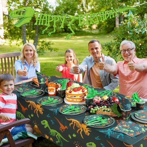 Dinosaur Birthday Party Decorations with Plates Cups Napkins and Table Cloths