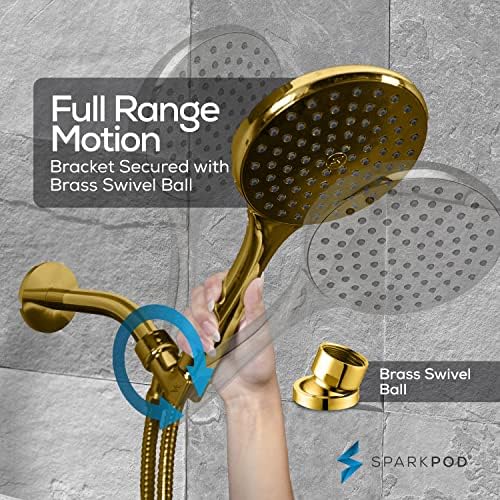 SparkPod High Pressure Handheld Shower Head with Hose and Bracket - 6 Inch Rainfall 6ft Hose Easy Install