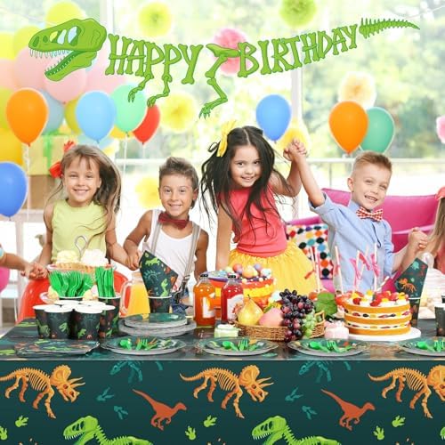Dinosaur Birthday Party Decorations with Plates Cups Napkins and Table Cloths