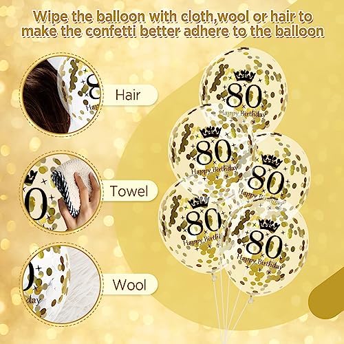 80th Birthday Balloons 15Pcs White Gold