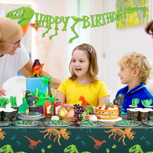Dinosaur Birthday Party Decorations with Plates Cups Napkins and Table Cloths