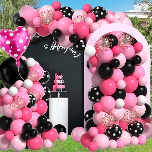 Pink Mouse Balloons Arch with Heart and Bow Tie Foil Balloons