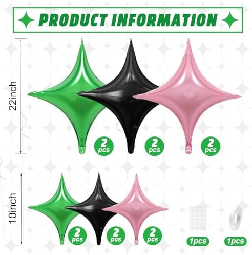 12PCS Black Pink Green Star Foil Balloons