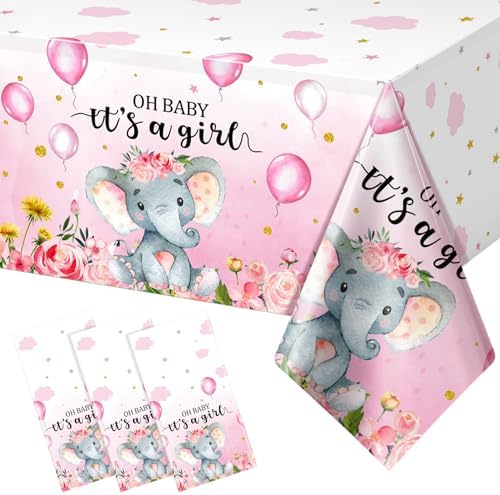 3 Pack Elephant Baby Shower Tablecloth - Pink 54x108 Inches