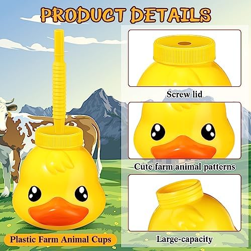 Roshtia Farm Animal Cups 12 Set with Straws and Lids