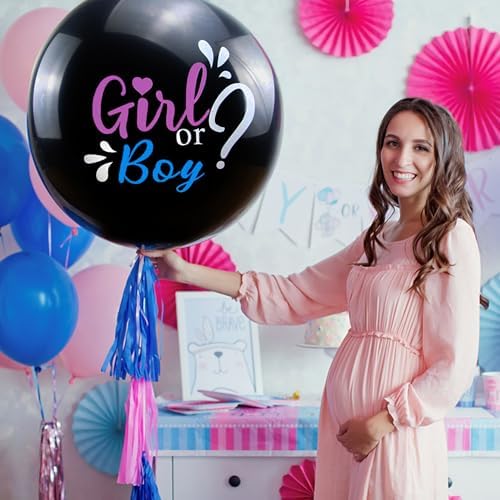 Ysqool Jumbo Gender Reveal Balloon 36 Inch Black with Pink and Blue Confetti