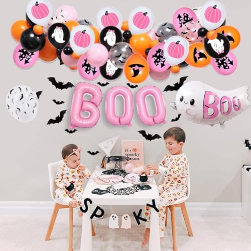 Halloween Pink Balloons Decor Set - 50 Pcs Ghost BOO Balloons