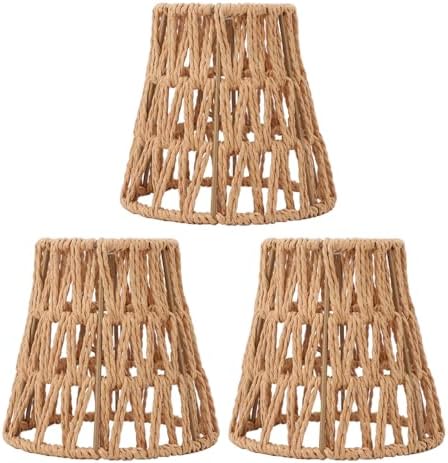 Set of 3 Bohemian Handwoven Rattan Lamp Shades for E14 Bulbs