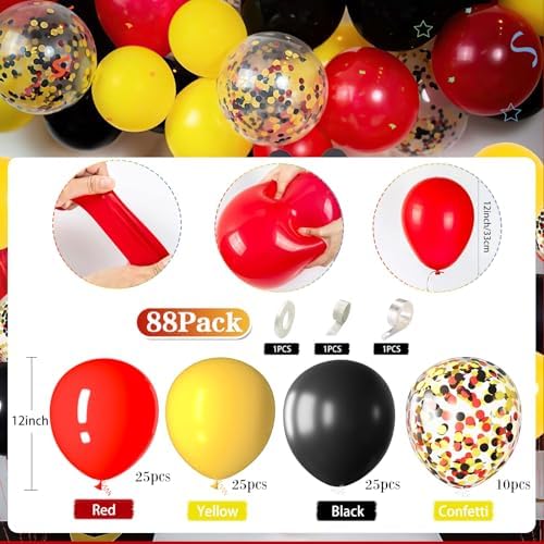 Red Black Yellow Confetti Balloons Garland Kit for Parties
