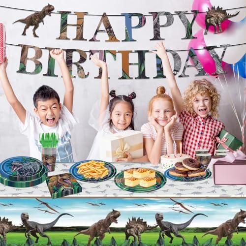 98PCS Dinosaur Party Tableware Set for 16 Guests