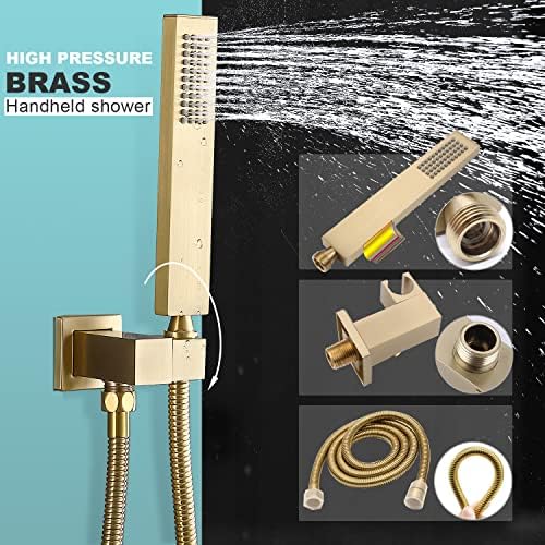 Enga Square Brushed Gold Brass Handheld Shower Head Set