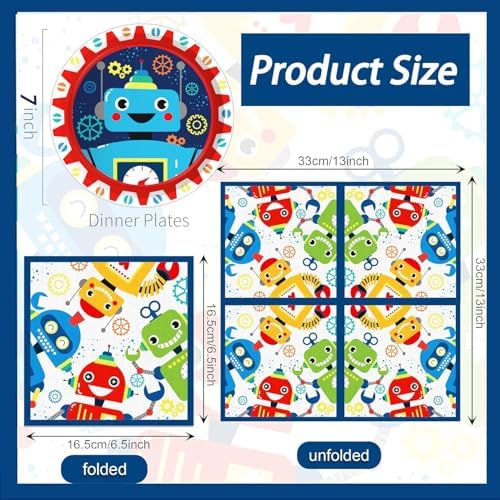 Robot Birthday Party Plates Napkins Set 24 Guests 64 Pcs