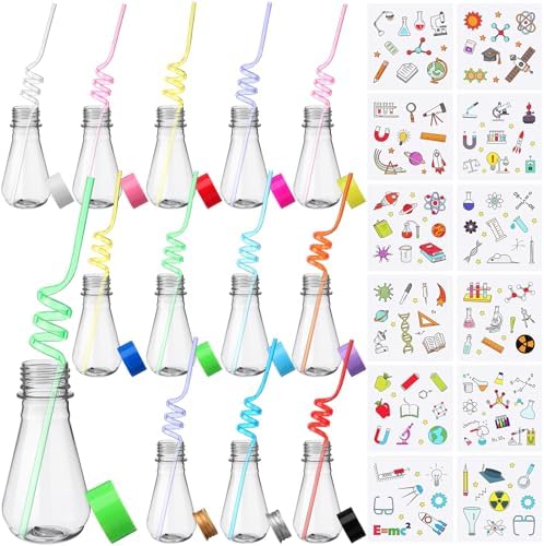 36 Pc Science Party Cups With Stickers and Straws Set