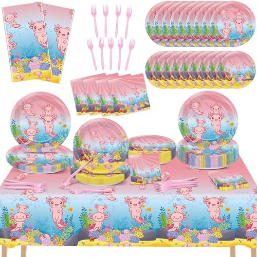 Chiazllta 24 Guests Pink Axolotl Party Plates Set