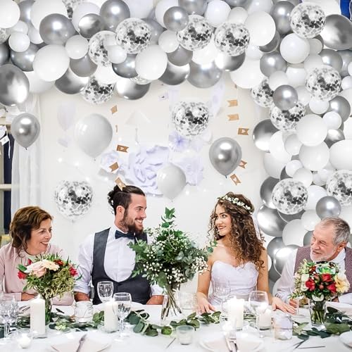 White and Silver Balloons Garland Arch Kit for Parties