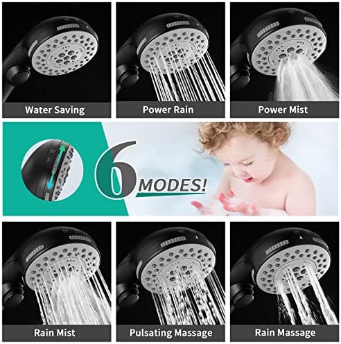 DOILIESE High Pressure 6 Setting Handheld Shower Head with Spa Spray - Matte Black