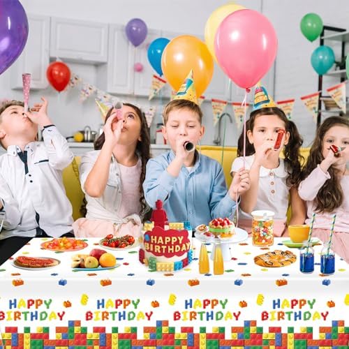 3 Pack Building Block Party Tablecloths for Kids Birthday Celebrations
