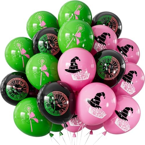 Wicked Balloons Set 12 Inch Pink Green Black with Witch Prints
