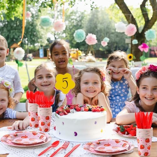 Ziliny 350 Pcs Strawberry Party Plates Set for 50 Guests